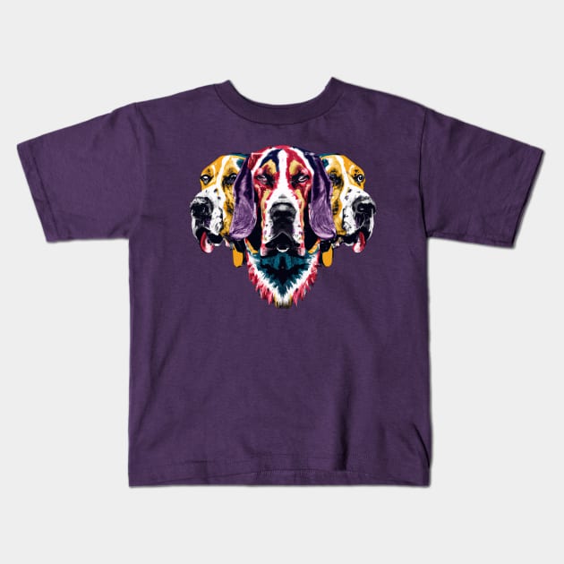 American Foxhound Dog Vintage Illustration Kids T-Shirt by Furrban